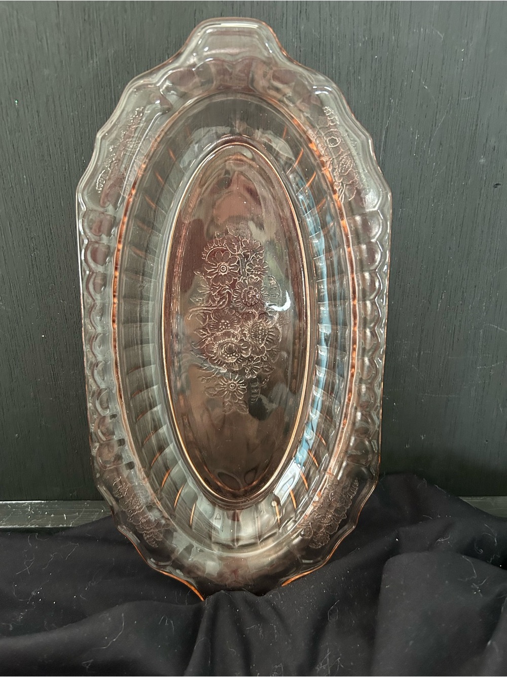 Anchor Hocking Pink Open Rose Depression Glass Relish/Celery Dish Vintage